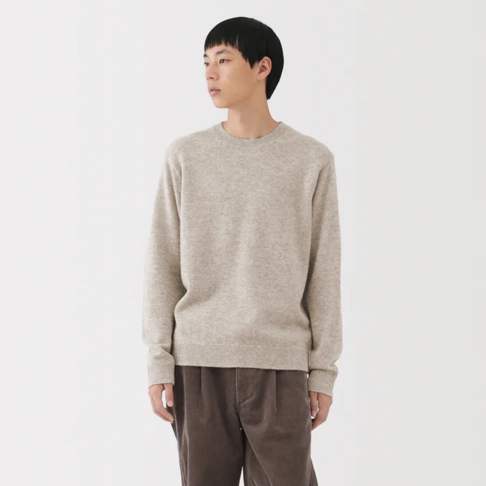 MUJI Crew Neck Sweater 100% Wool, Oatmeal Beige Size Medium